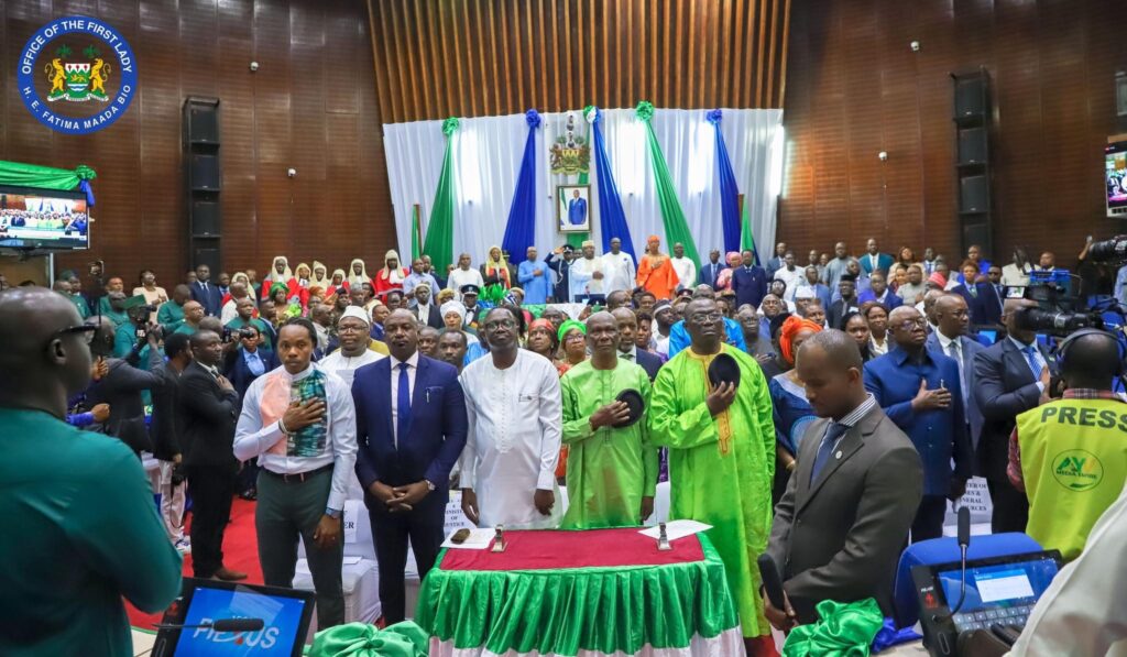 President Bio, members of his cabinet and other members of the public during the State Opening of Parliament. Photo Credit: First Lady, Fatima Bio on FaceBook.